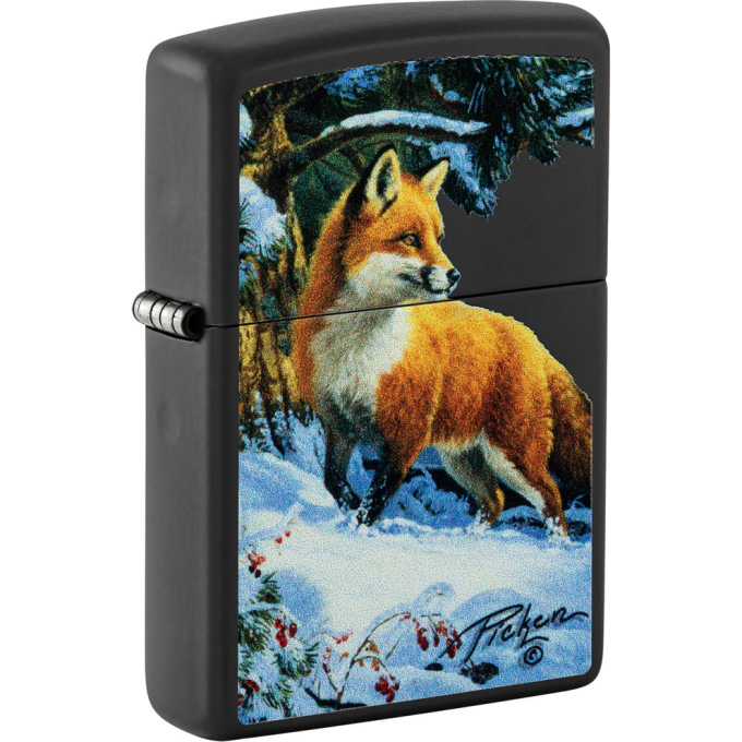 Zippo Linda Picken 48596, Black Matte — Fox in Snow